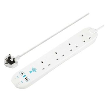 Masterplug 2 Mtr 4 Gang Trailing Lead 2 Usb