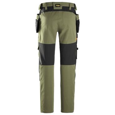 Snickers 6218 AllroundWork 4 Way Stretch Trousers Holster Pockets Khaki Green / Black