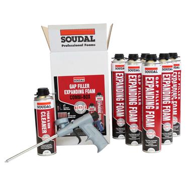 Soudal Expanding Foam Combi-Box 6 x foam 1 x Gun & 1 Cleaner  