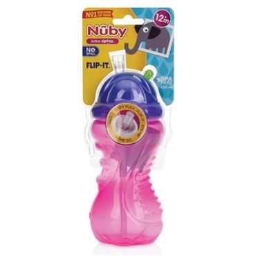 NUBY FLIP IT TODDLER CUP WITH STRAW 12M+ ( COLOUR MAY VARY)