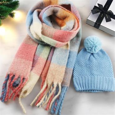 LADIES SCARF & HAT SET BLUE