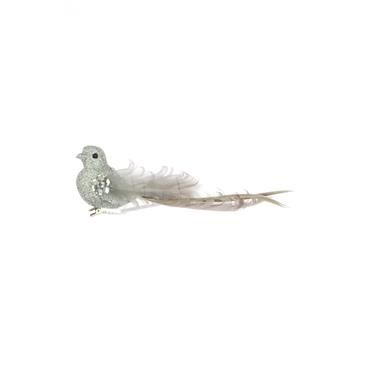 FLORALSILK JEWELLED CLIP BIRD W/FEATHERS SILVER