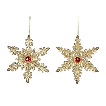 GISELA GRAHAM GOLD SPARKLING SNOWFLAKE W RED JEWEL