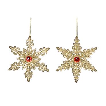 GISELA GRAHAM GOLD SPARKLING SNOWFLAKE W RED JEWEL