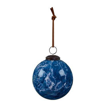 PREMIER BLUE WWHITE MARBLE 100MM BAUBLE