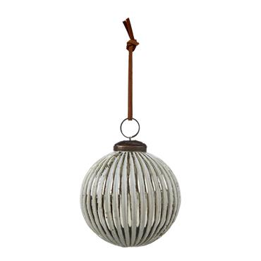 PREMIER WHITE/SILVER RIBBED 100MM BAUBLE
