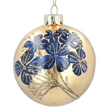 GISELA GRAHAM GOLD LEAF GLASS BALL W BLUE FLOWERS