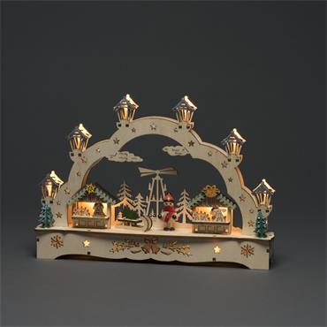 KONSTSMIDE WOODEN SILHOUETTE 2 HOUSES & BOY B/O