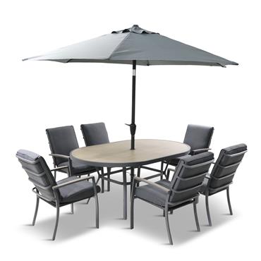 MONZA 6 SEAT SET W HIGH ARMCHAIRS AND PARASOL