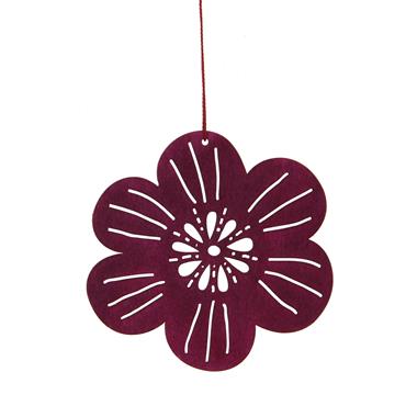FESTIVE HANGING BURGUNDY WOODEN 6 PETAL FLOWER HEAD