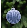 FESTIVE BLUE GLITTER ENCRUSTED GLASS BALL WHITE STRIPE