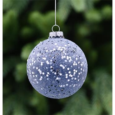 FESTIVE BLUE GLITTER ENCRUSTED GLASS BALL 8CM