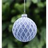 FESTIVE BLUE GLASS BALL WHITE GLITTER DIAMOND 8CM