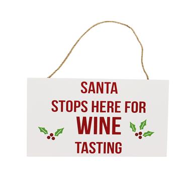 FESTIVE WHITE WOODEN SANTA STOPS/WINE TASTING SIGN