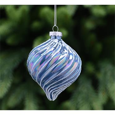 FESTIVE CLEAR/BLUE GLASS RIDGE ONION 8CM