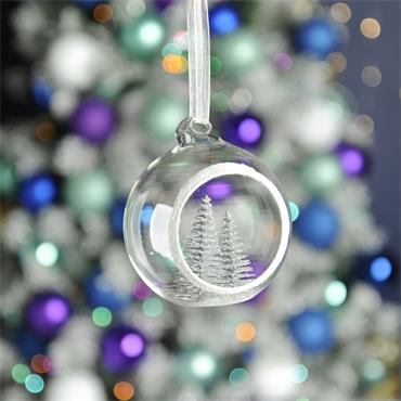 FESTIVE CLEAR GLASS BALL OPEN FRONT/TREES INSIDE