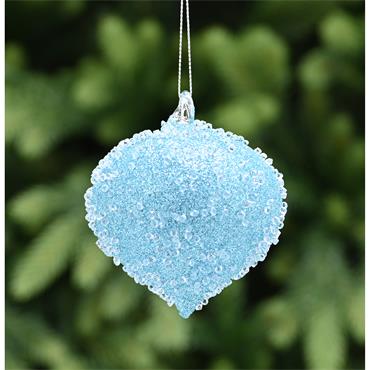 FESTIVE BLUE ICE ENCRUSTED GLASS ONION 8CM