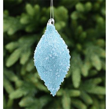 FESTIVE BLUE ICE ENCRUSTED GLASS DROP 13CM