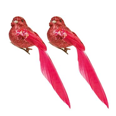 PREMIER DECORATIONS PLUM FEATHER BIRD 15CM 2PC