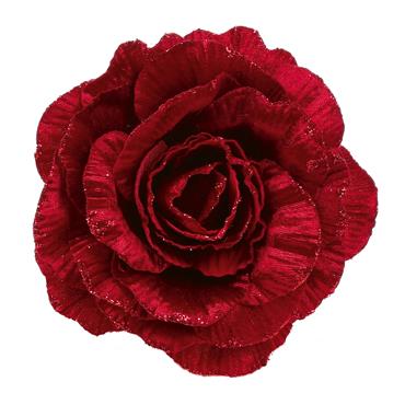 PREMIER DECORATIONS BURGUNDY VELVET GLITTER ROSE CLIP ON 15CM