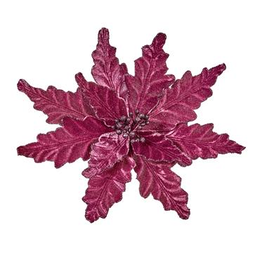 PREMIER DECORATIONS PLUM POINSETTIA VELOUR CLIP ON 30CM