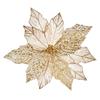 PREMIER DECORATIONS CHAMPAGNE GOLD GLITTER LEATHER POINSETTIA CLIP ON 30CM