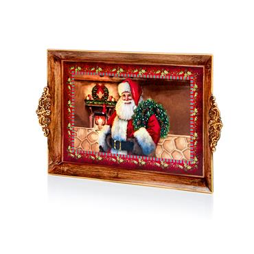 PREMIER DECORATIONS RED SANTA WITH WREATH TRAY 39X25CM