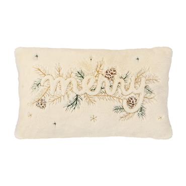 PREMIER DECORATIONS FAUX FUR EMBROIDED MERRY CUSHION 30X50CM