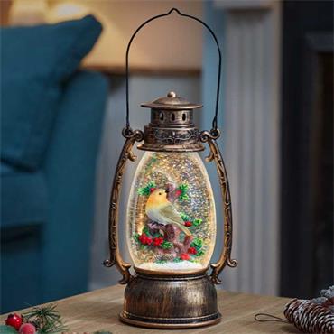 THREE KINGS SNOWSWIRL FESTIVE ROBIN LANTERN