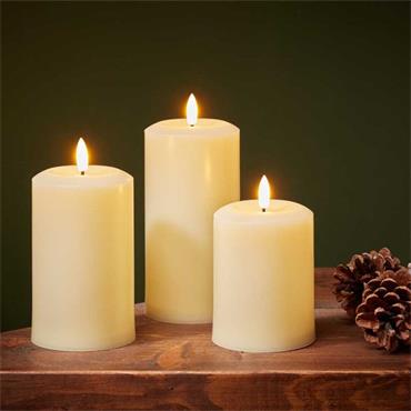 THREE KINGS FAUX FLAME PILLAR CANDLE - CREAM