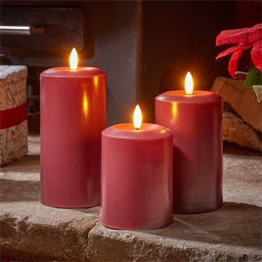 THREE KINGS FAUX FLAME PILLAR CANDLE - RED