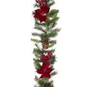 FLORALSILK POINSETTIA BERRY PINE GARLAND