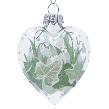 GISELA GRAHAM CLEAR SNOWDROPS & IVY GLASS HEART