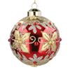 GISELA GRAHAM RED MIRROR GLASS BALL W GOLD FOLIAGE/BORDER