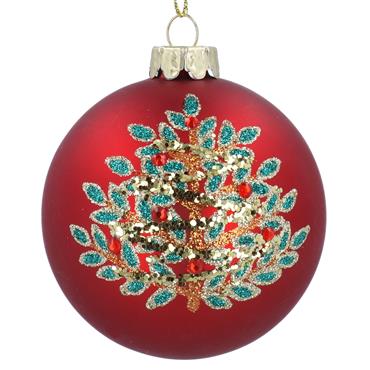 GISELA GRAHAM RED GLASS BALL W GLITTER TREE