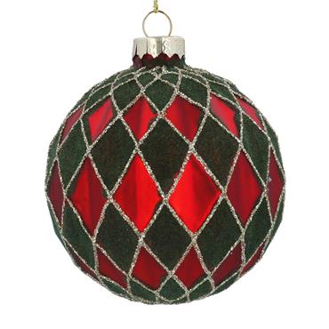 GISELA GRAHAM BLACK FLOCK/RED GLASS HARLEQUIN BALL