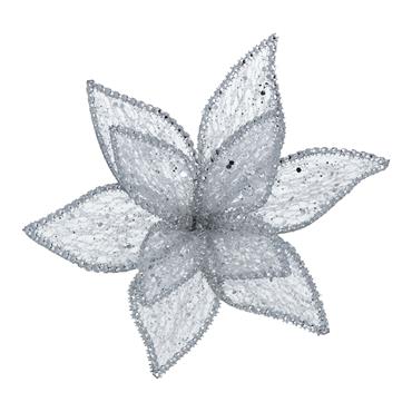 GISELA GRAHAM SHEER/BEADED SILVER POINSETTA CLIP