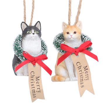 GISELA GRAHAM RESIN CAT W WREATH & TAG DEC