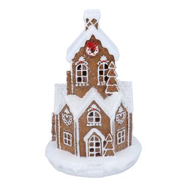 GISELA GRAHAM RESIN WHITE ICED LED GINGERBREAD VILLAGE MED
