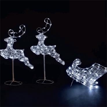 NOMA TWO SPUN ACRYLIC REINDEER WITH SLEIGH 96CM