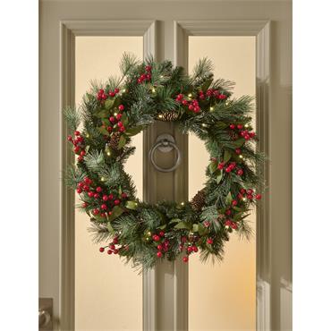 BRUSHED BERRY 24" WREATH PRELIT