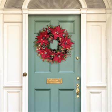 POINSETTIA PINE 26" WREATH PRELIT