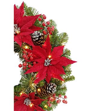 POINSETTIA PINE 26" WREATH PRELIT