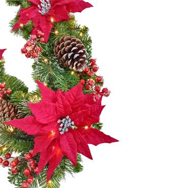 POINSETTIA PINE 6FT GARLAND PRELIT