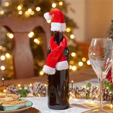 THREE KINGS 3PK SANTA'S HAT & SCARF WINE DECOR