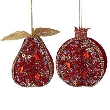 GISELA GRAHAM RED FABRIC/SEQUIN HALF FRUIT DEC