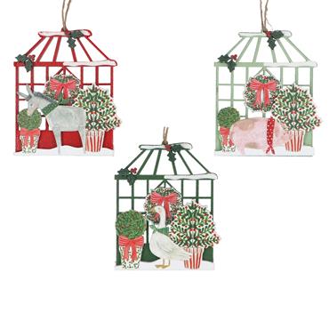 GISELA GRAHAM WOOD DEC 8CM ANIMAL W GREENHOUSE