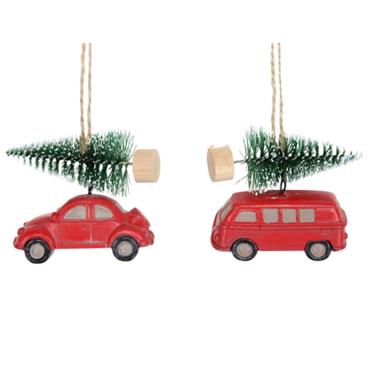 GISELA GRAHAM RESIN RED CAR W FIR TREE DEC