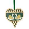 GISELA GRAHAM WOOD FRETWORK HEART DEC GREEN/GOLD TWO SWANS