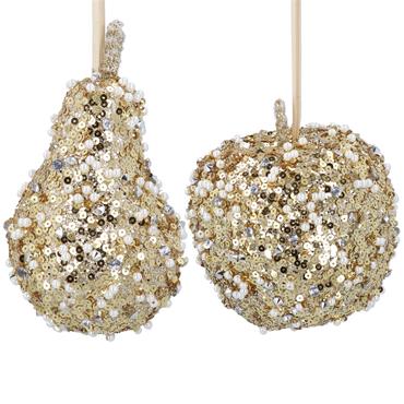 GISELA GRAHAM BEADED FRUIT 11CM GOLD PEAR/APPLE